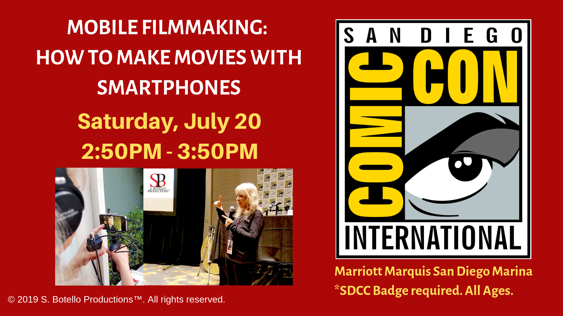 SDCC 2019 Mobile Filmmaking Panel date and time